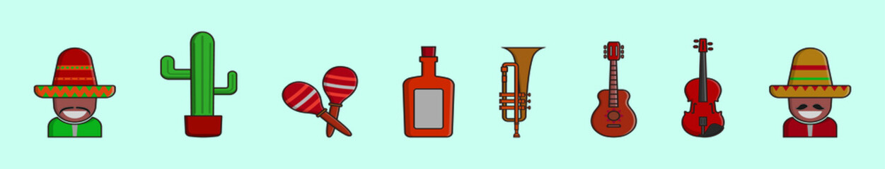 set of mariachi cartoon icon design template with various models. vector illustration isolated on blue background