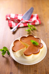 cheesecake on wood background- top view