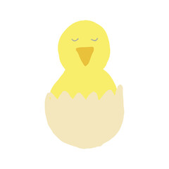 chick in an egg icon, sticker. vector hand drawn doodle. trendy colors 2021 gold, yellow. baby, chicken, easter.