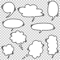 Hand drawn set of speech bubbles. doodle Vector illustration.