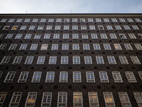 Inner courtyard facade of historical building Sprinkenhof Brick expressionist architecture Kontorhaus Hamburg Germany