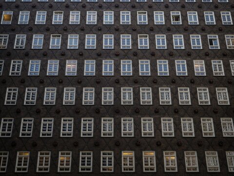 Inner courtyard facade of historical building Sprinkenhof Brick expressionist architecture Kontorhaus Hamburg Germany