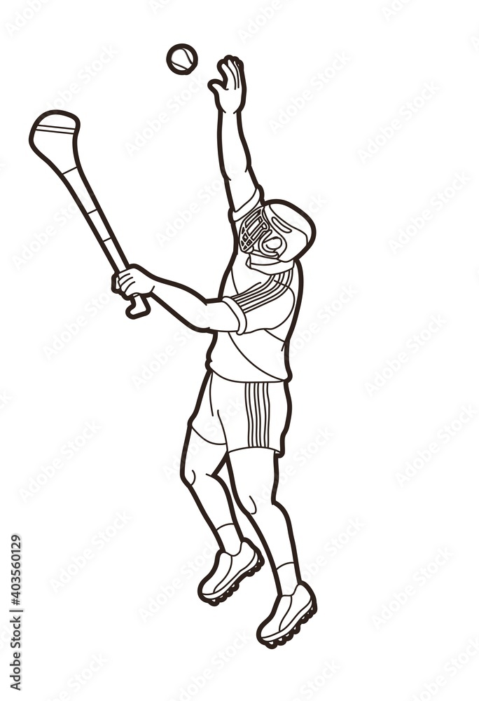 Poster Irish Hurley sport. Hurling sport player action cartoon graphic vector.