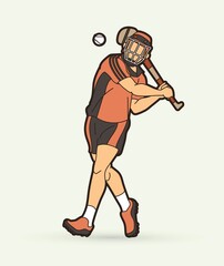 Irish Hurley sport. Hurling sport player action cartoon graphic vector.