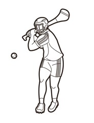 Irish Hurley sport. Hurling sport player action cartoon graphic vector.