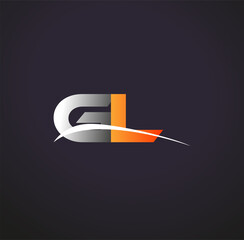 initial letter GL logotype company name colored grey and orange swoosh design. isolated on black background.
