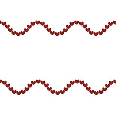 Hearts. Seamless horizontal border. Repeating vector pattern. Isolated colorless background. Valentines Day. Endless ornament of hearts in the form of a wave. Place for text. Idea for web design.