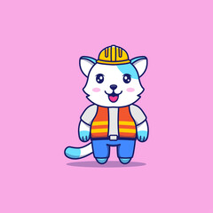 Cute cat with construction worker uniform