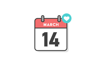 ホワイトデーのイメージ素材：シンプルで見やすい 3月14日のハートのバッジ付き日めくりカレンダー