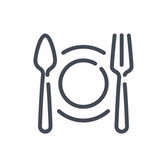 Spoon, Plate and Fork line icon. Eating and Dining vector outline sign.