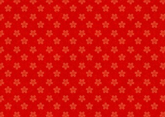 桜模様の透かしのある赤色の背景デザイン、和紙テクスチャー