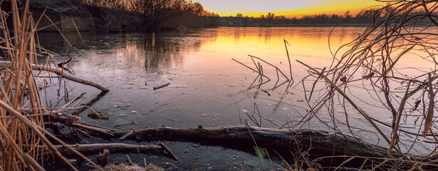 Winter sunrise on river