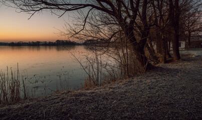 Winter sunrise on river