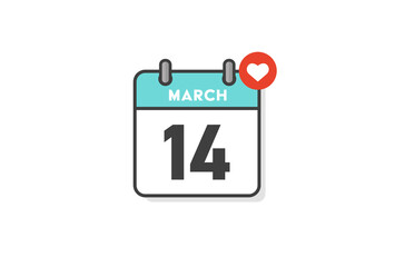 ホワイトデーのイメージ素材：シンプルで見やすい 3月14日のハートのバッジ付き日めくりカレンダー