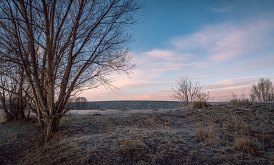 Winter sunrise on river