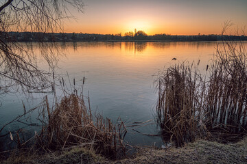 Winter sunrise on river