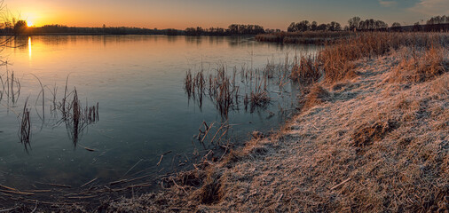 Winter sunrise on river