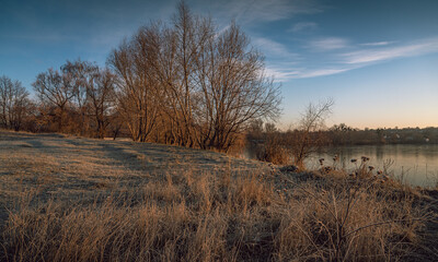 Winter sunrise on river