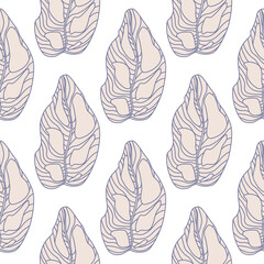 Decorative seamless pattern with pastel pink leaves and blue contour. Isolated print. Great for wallpaper, textile, wrapping paper, fabric print. Vector illustration.