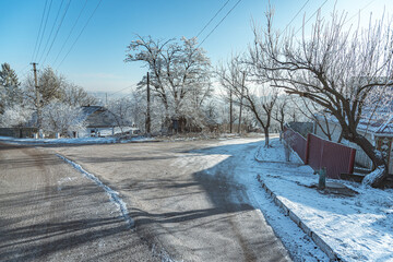 Winter moring among fields