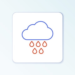 Line Cloud with rain icon isolated on white background. Rain cloud precipitation with rain drops. Colorful outline concept. Vector.