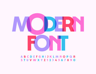 Vector Modern Font. Artistic bright Alphabet. Creative Uppercase Letters and Numbers set