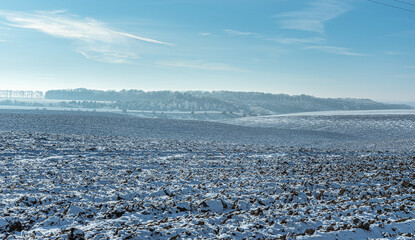 Winter moring among fields