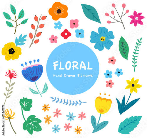 花と葉のイラストセット 春の植物による手描きテイスト Wall Mural Dragontiger8 花と葉のイラストセット 春の植物による手描きテイスト Wall Mural Dragontiger8
