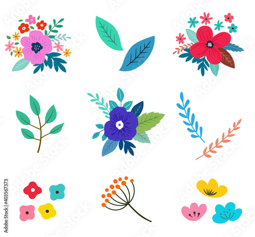 花と花束のイラストセット 春の植物による手描きテイスト Wall Mural Dragontiger8