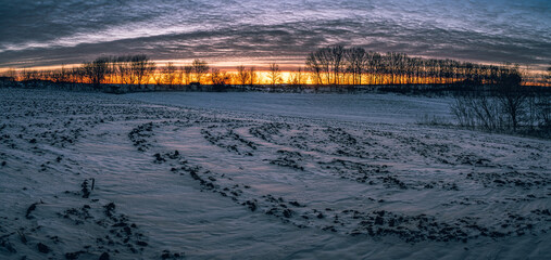 Winter moring among fields