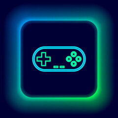 Glowing neon line Gamepad icon isolated on black background. Game controller. Colorful outline concept. Vector. © vector_v