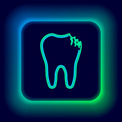 Glowing neon line Broken tooth icon isolated on black background. Dental problem icon. Dental care symbol. Colorful outline concept. Vector.