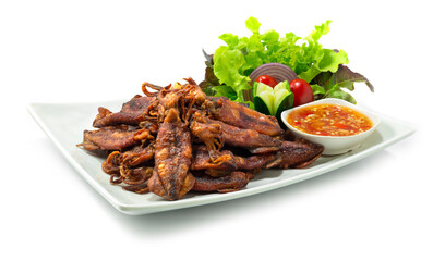 Crispy Squids Deep Fried Served Spicy Sauce Thaifood Style