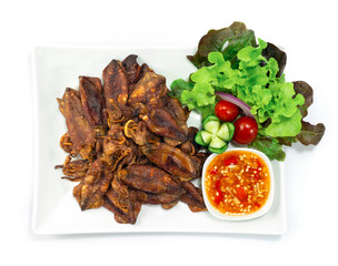 Crispy Squids Deep Fried Served Spicy Sauce Thaifood Style