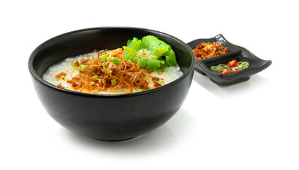 Rice Porridge with Shredded Squids served crispy garlic