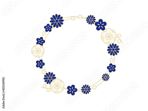 和風素材 和柄 和な花の円形フレーム Chrysanthemum Wall Mural Chrysanthem Taeco