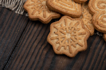 Delicious homemade cookies on a wooden table. Close-up selective focus.