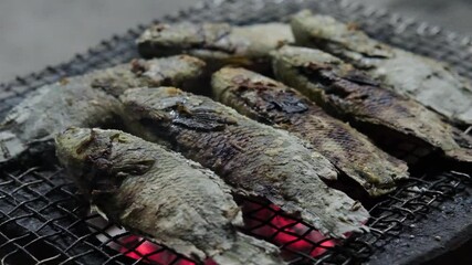 Anabas fish grill on the stove