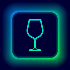 Glowing neon line Wine glass icon isolated on black background. Wineglass sign. Colorful outline concept. Vector.