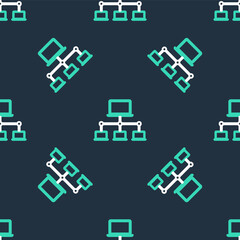 Line Computer network icon isolated seamless pattern on black background. Laptop network. Internet connection. Vector.