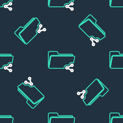 Line Share folder icon isolated seamless pattern on black background. Folder sharing. Folder transfer sign. Vector.