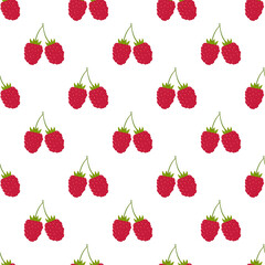Illustration Seamless pattern Flat Raspberry isolated on white background , fruit patterns texture fabric , wallpaper minimal style , Raw materials fresh fruits , vector
