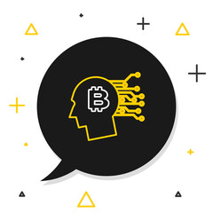 Line Bitcoin plant in the pot icon isolated on white background. Business investment growth concept. Blockchain technology, cryptocurrency mining. Colorful outline concept. Vector.