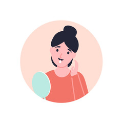 Woman get unwanted facial hair on her face. Flat vector cartoon illustration.