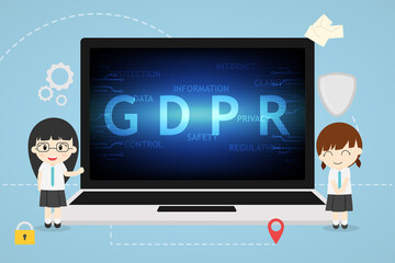 GDPR concept cute character illustration. Idea presentation of data protection. protect privacy information , vector