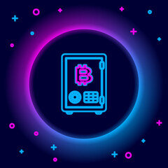 Glowing neon line Proof of stake icon isolated on black background. Cryptocurrency economy and finance collection. Colorful outline concept. Vector.