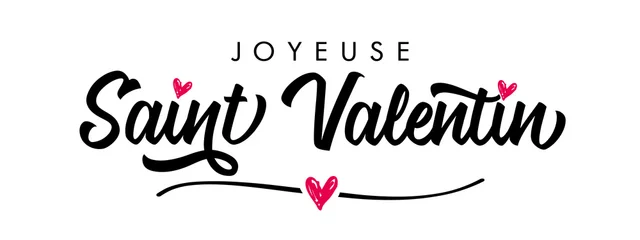 Foto op Plexiglas Joyeuse saint Valentin French calligraphy - Happy Valentines Day elegant card. Horizontal Valentine holiday lettering, romantic header for website template, France banner design. Festive vector © koltukovs