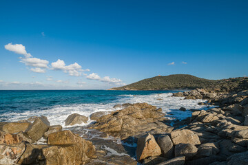 Fototapeta na wymiar Rocky Mediterranean coastline near Bodri in Corsica