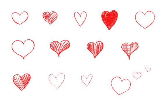 red Heart painted with crayons isolated white background.