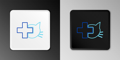 Obraz premium Line Veterinary clinic symbol icon isolated on grey background. Cross with cat veterinary care. Pet First Aid sign. Colorful outline concept. Vector.